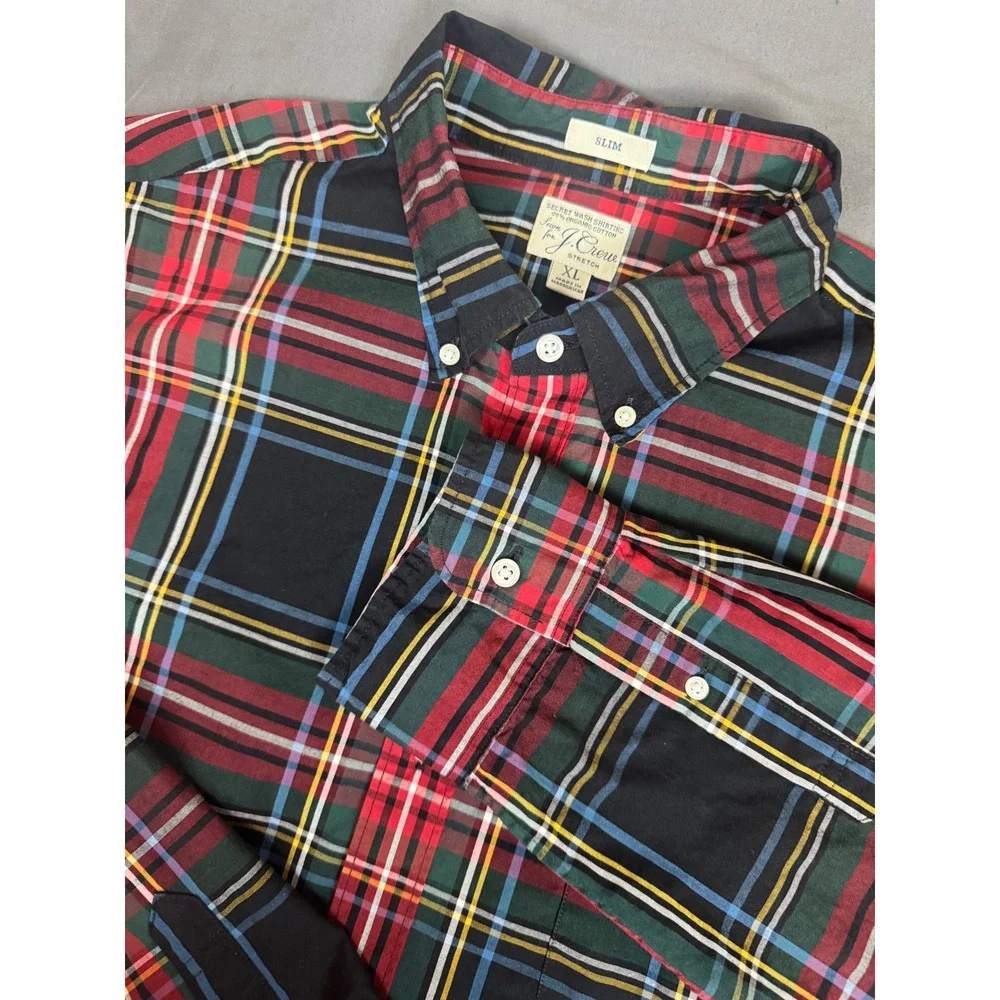 J. Crew Mens XL Slim Secret Wash Organic Cotton Stretch Plaid Button Down Shirt